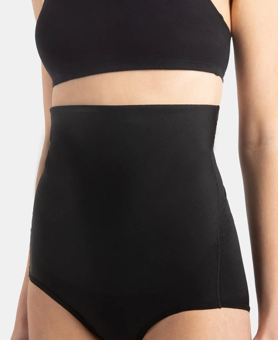 High Waist Microfiber Elastane Stretch Bonded Seamfree Bikini Shapewear - Black
