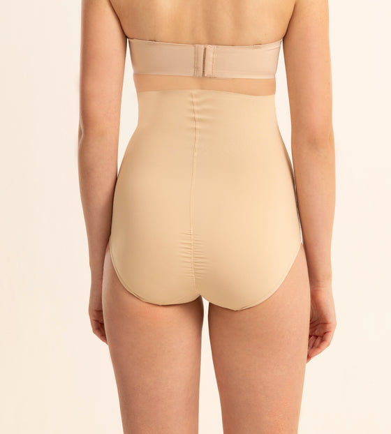 High Waist Microfiber Elastane Stretch Bonded Seamfree Bikini Shapewear - Skin