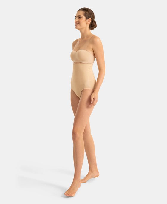 High Waist Microfiber Elastane Stretch Bonded Seamfree Bikini Shapewear - Skin