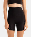 High Waist Microfiber Nylon Elastane Stretch Bonded Shorts Shapewear with Natural StayFresh Treatment - Black