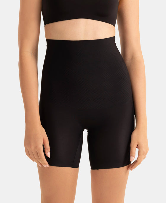 High Waist Microfiber Nylon Elastane Stretch Shorts Shapewear with Natural StayFresh Treatment - Black