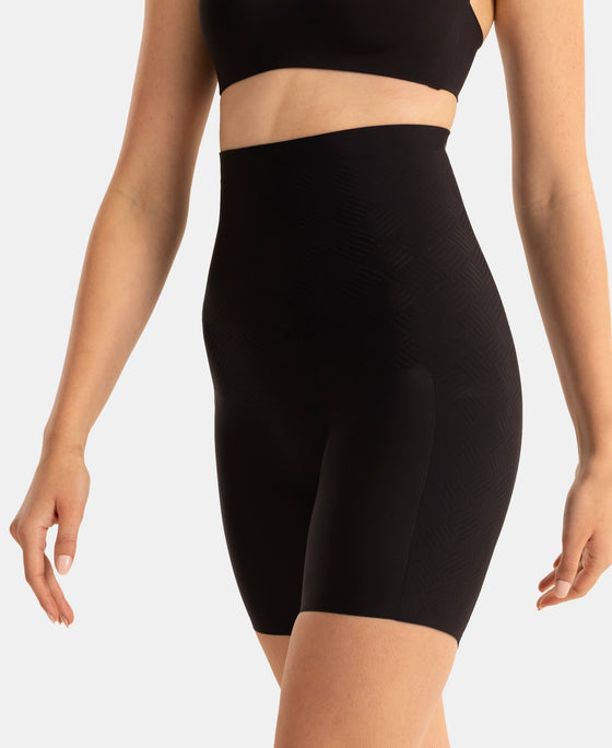 High Waist Microfiber Nylon Elastane Stretch Shorts Shapewear with Natural StayFresh Treatment - Black