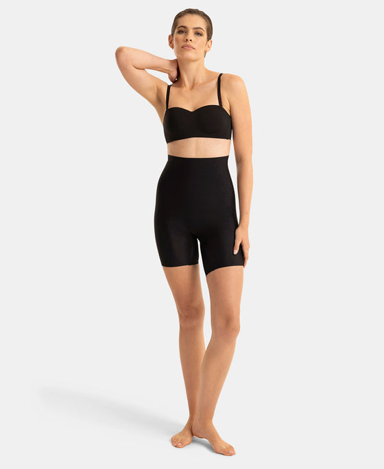 High Waist Microfiber Nylon Elastane Stretch Shorts Shapewear with Natural StayFresh Treatment - Black