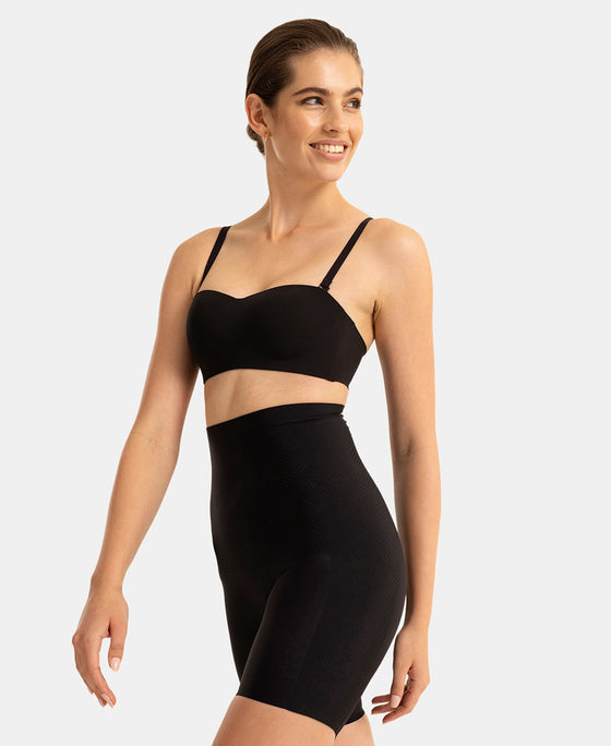 High Waist Microfiber Nylon Elastane Stretch Shorts Shapewear with Natural StayFresh Treatment - Black