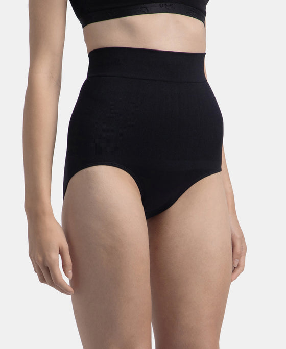 High Waist Microfiber Elastane Stretch Seamfree Bikini Shapewear - Black