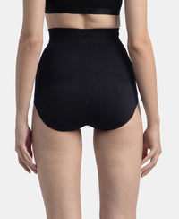 High Waist Microfiber Elastane Stretch Seamfree Bikini Shapewear - Black