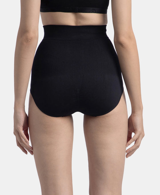 High Waist Microfiber Elastane Stretch Seamfree Bikini Shapewear - Black