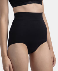 High Waist Microfiber Elastane Stretch Seamfree Bikini Shapewear - Black