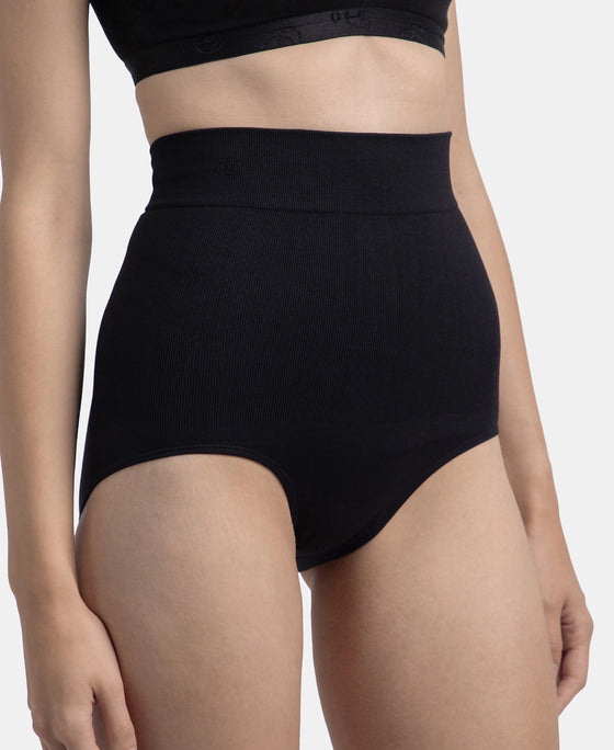 High Waist Microfiber Elastane Stretch Seamfree Bikini Shapewear - Black