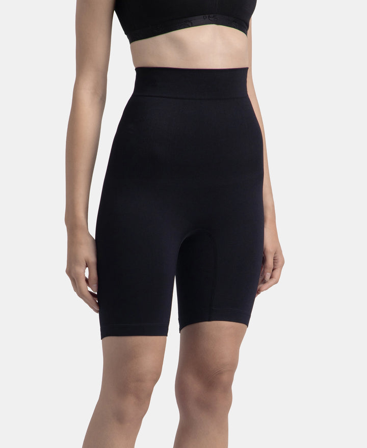 High Waist Microfiber Elastane Stretch Seamfree Shorts Shapewear - Black