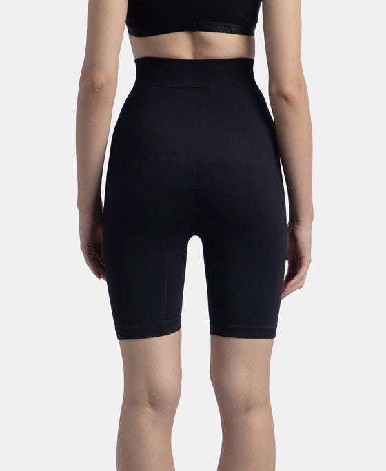 High Waist Microfiber Elastane Stretch Seamfree Shorts Shapewear - Black