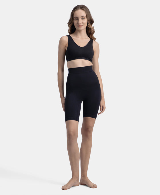 High Waist Microfiber Elastane Stretch Seamfree Shorts Shapewear - Black