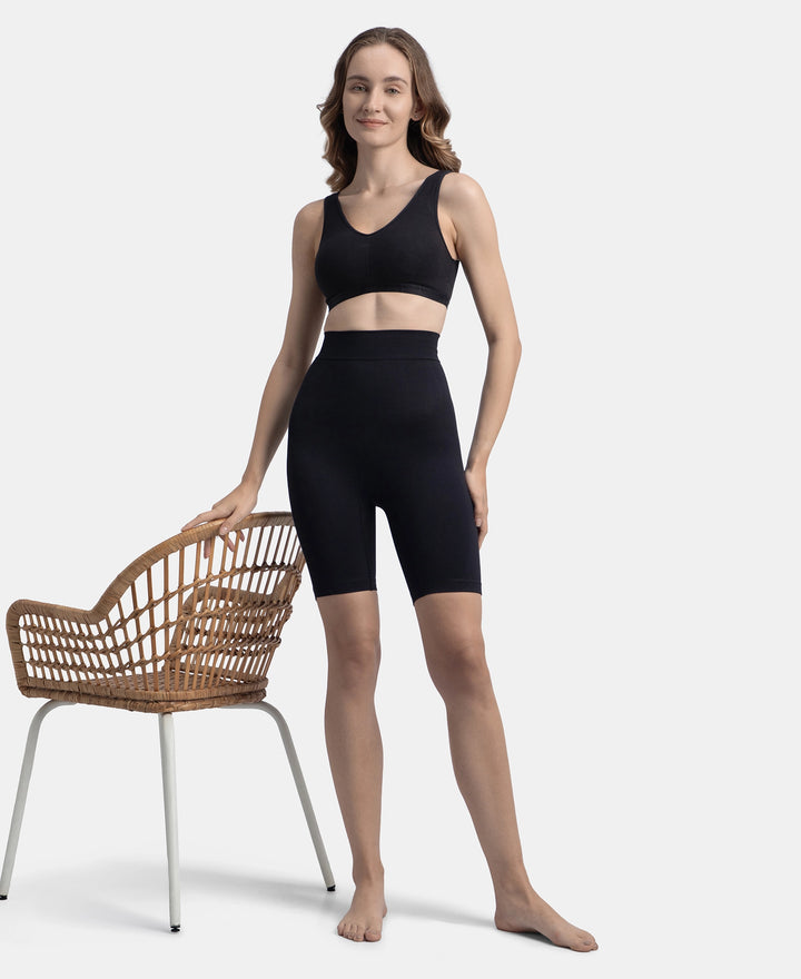 High Waist Microfiber Elastane Stretch Seamfree Shorts Shapewear - Black