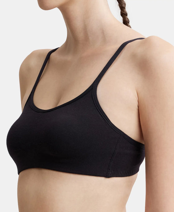 Wirefree Non Padded Super Combed Cotton Elastane Stretch Full Coverage Beginners Bra with Adjustable Straps - Black