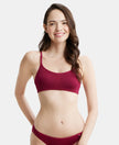 Wirefree Non Padded Super Combed Cotton Elastane Stretch Full Coverage Beginners Bra with Adjustable Straps - Beet Red