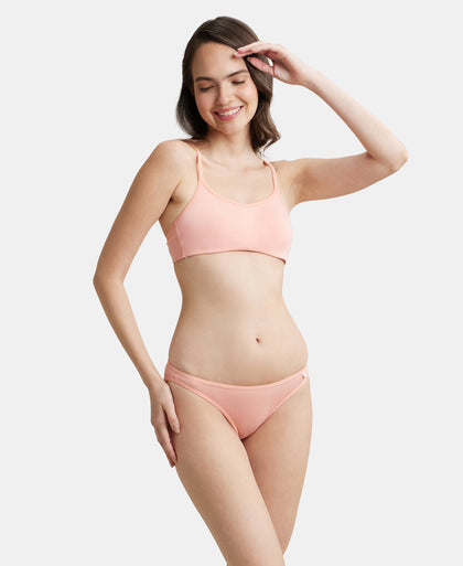 Wirefree Non Padded Super Combed Cotton Elastane Stretch Full Coverage Beginners Bra with Adjustable Straps - Candlelight Peach