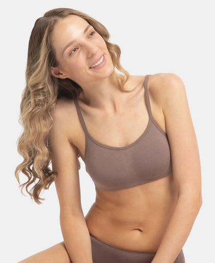 Wirefree Non Padded Super Combed Cotton Elastane Stretch Full Coverage Beginners Bra with Adjustable Straps - Deep Taupe