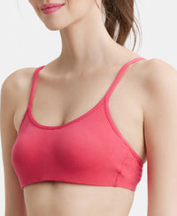 Wirefree Non Padded Super Combed Cotton Elastane Stretch Full Coverage Beginners Bra with Adjustable Straps - Ruby