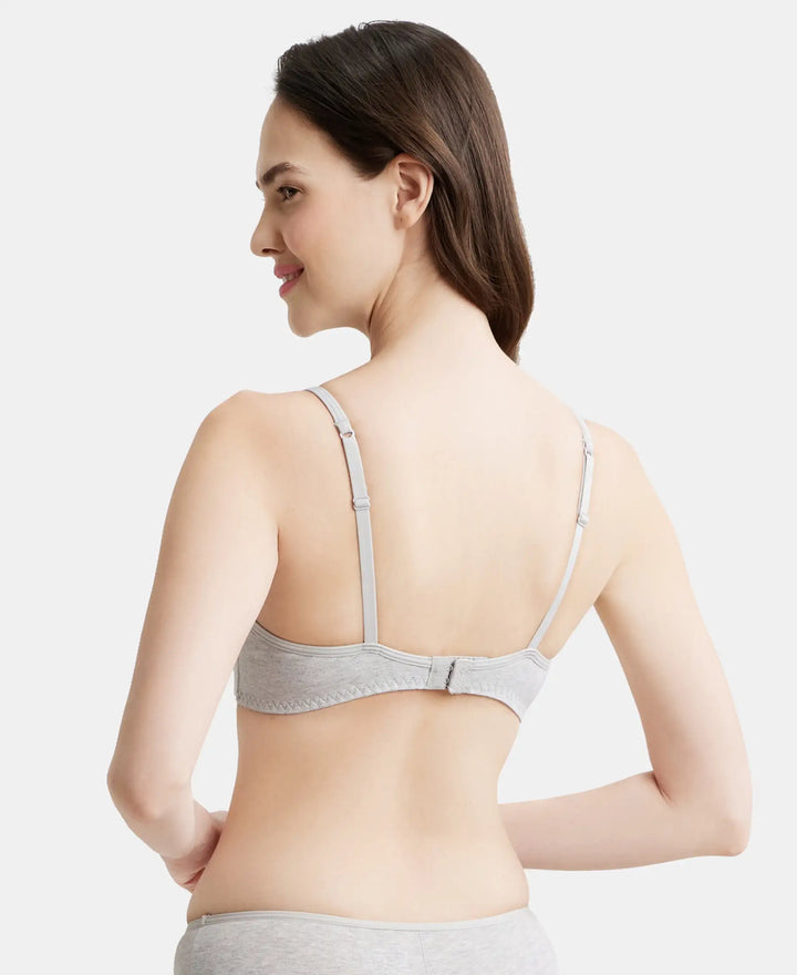 Wirefree Non Padded Super Combed Cotton Elastane Stretch Full Coverage Beginners Bra with Adjustable Straps - Steel Grey Melange