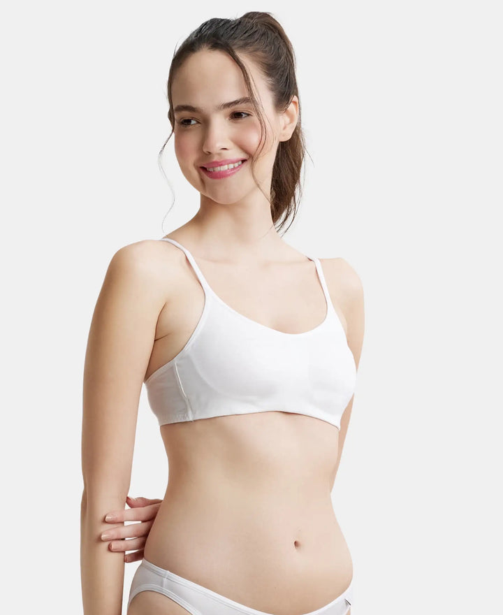 Wirefree Non Padded Super Combed Cotton Elastane Stretch Full Coverage Beginners Bra with Adjustable Straps - White