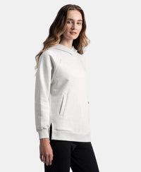Super Combed Cotton Rich Fleece Fabric Raglan Sleeve Hoodie Sweatshirt - Off White Melange