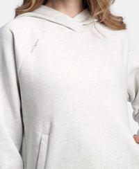 Super Combed Cotton Rich Fleece Fabric Raglan Sleeve Hoodie Sweatshirt - Off White Melange