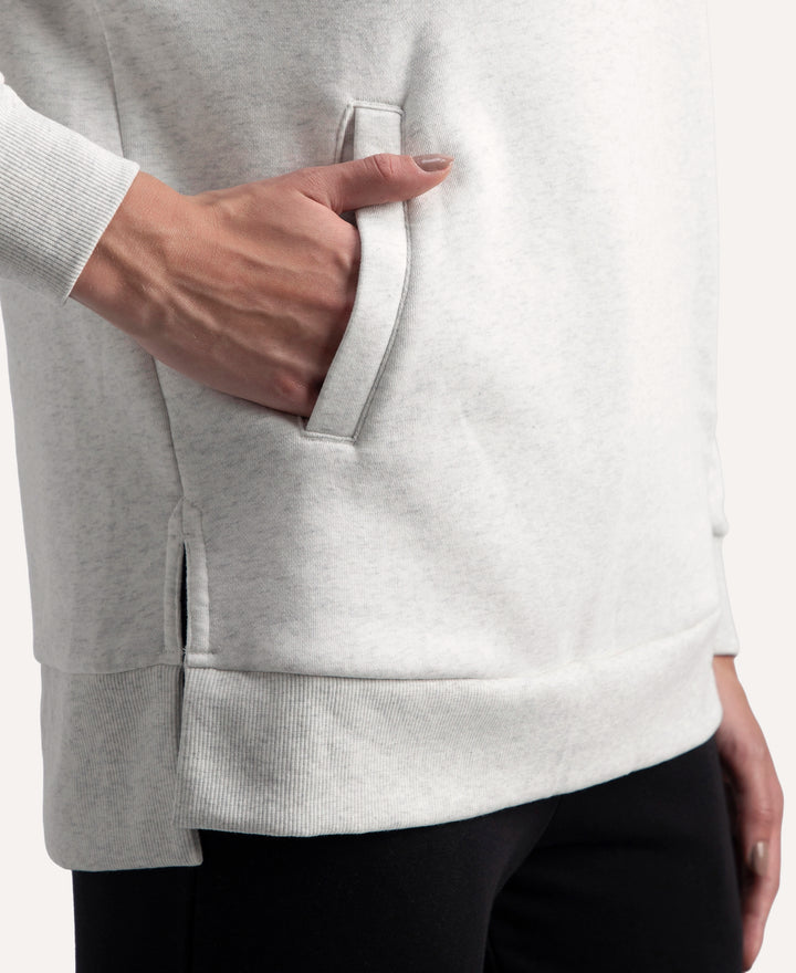 Super Combed Cotton Rich Fleece Fabric Raglan Sleeve Hoodie Sweatshirt - Off White Melange