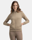 Super Combed Cotton Rich Fleece Fabric Full Zip High Neck Jacket with Front Pockets - Desert Taupe
