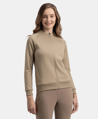 Super Combed Cotton Rich Fleece Fabric Full Zip High Neck Jacket with Front Pockets - Desert Taupe