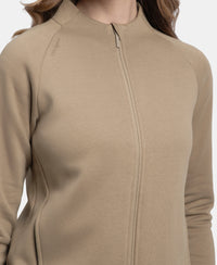 Super Combed Cotton Rich Fleece Fabric Full Zip High Neck Jacket with Front Pockets - Desert Taupe