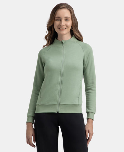 Super Combed Cotton Rich Fleece Fabric Full Zip High Neck Jacket with Front Pockets - Iceberg Green