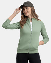 Super Combed Cotton Rich Fleece Fabric Full Zip High Neck Jacket with Front Pockets - Iceberg Green