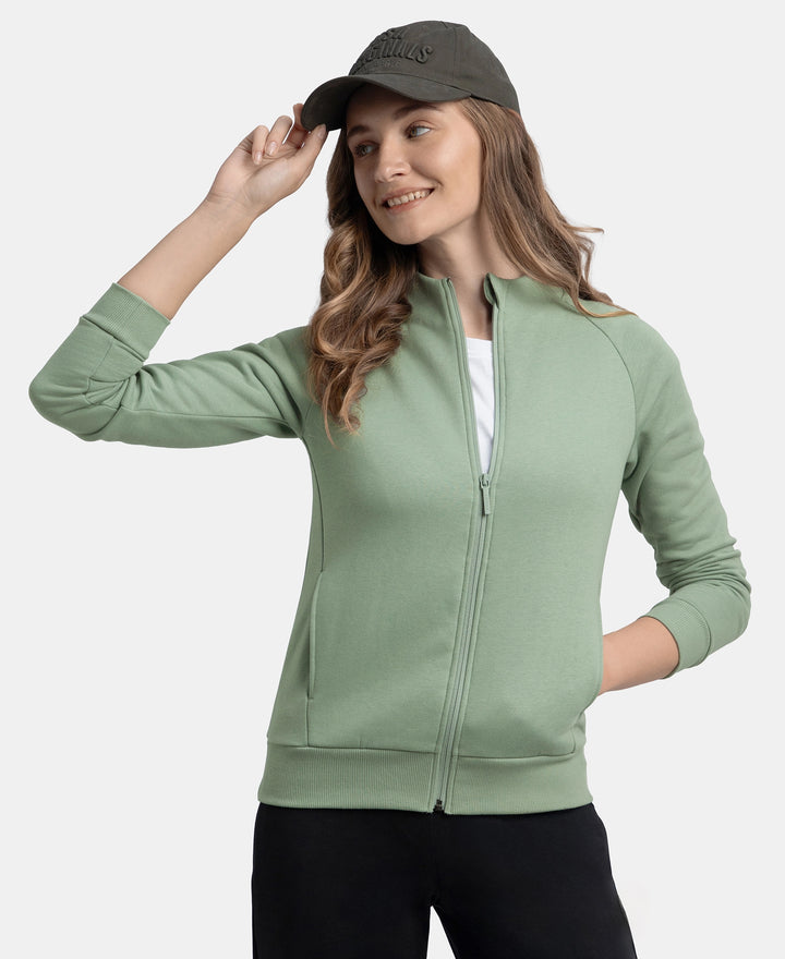 Super Combed Cotton Rich Fleece Fabric Full Zip High Neck Jacket with Front Pockets - Iceberg Green