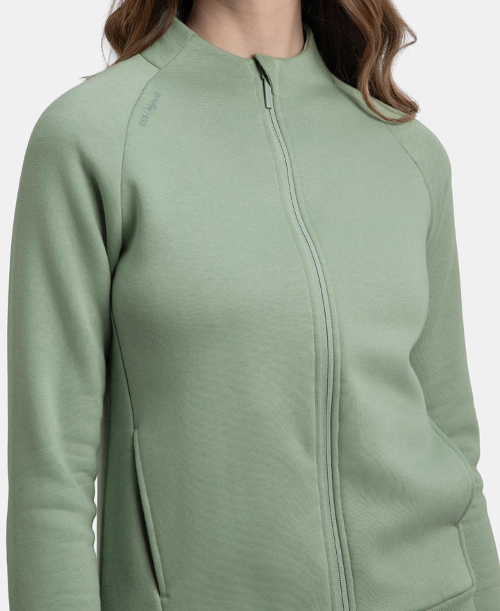 Super Combed Cotton Rich Fleece Fabric Full Zip High Neck Jacket with Front Pockets - Iceberg Green