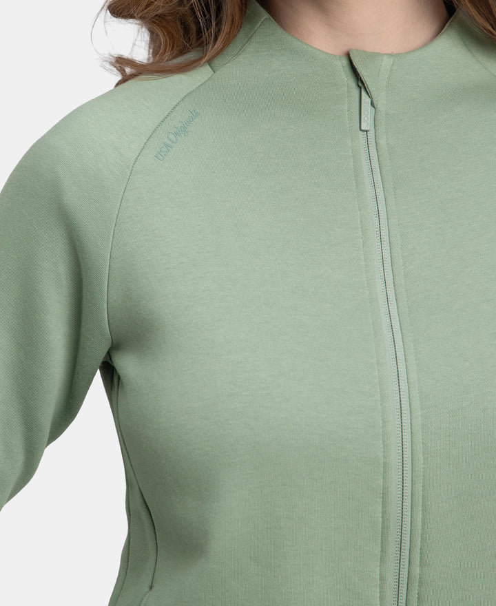 Super Combed Cotton Rich Fleece Fabric Full Zip High Neck Jacket with Front Pockets - Iceberg Green