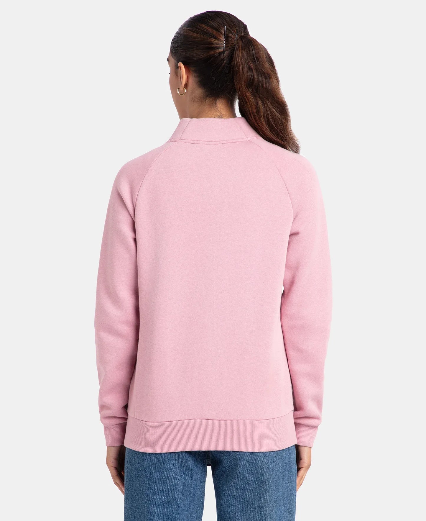 Super Combed Cotton Rich Fleece Fabric Full Zip High Neck Jacket with Front Pockets - Lilas