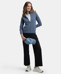 Super Combed Cotton Rich Fleece Fabric Full Zip High Neck Jacket with Front Pockets - Vintage Indigo