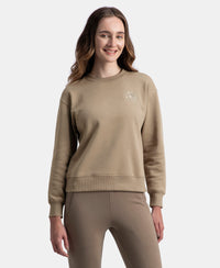 Super Combed Cotton Rich Fleece Fabric Printed Sweatshirt with Drop Shoulder Styling - Desert Taupe