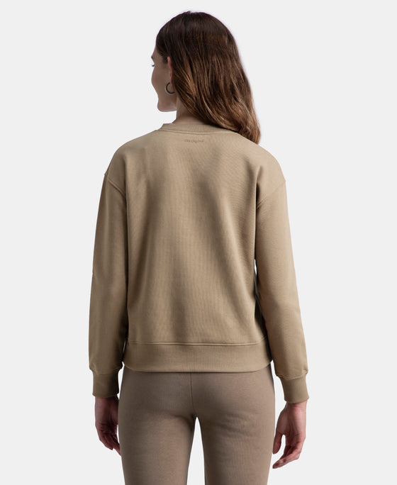 Super Combed Cotton Rich Fleece Fabric Printed Sweatshirt with Drop Shoulder Styling - Desert Taupe
