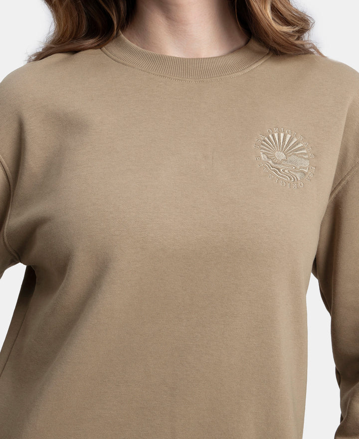 Super Combed Cotton Rich Fleece Fabric Printed Sweatshirt with Drop Shoulder Styling - Desert Taupe