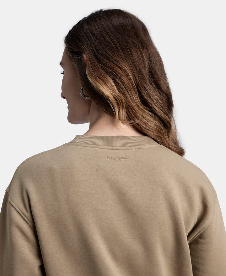 Super Combed Cotton Rich Fleece Fabric Printed Sweatshirt with Drop Shoulder Styling - Desert Taupe