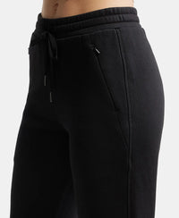Super Combed Cotton Rich Fleece Fabric Relaxed Fit Trackpants with Zipper Pockets - Black
