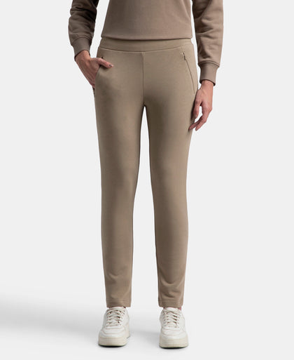 Super Combed Cotton Rich Fleece Fabric Relaxed Fit Trackpants with Zipper Pockets - Desert Taupe