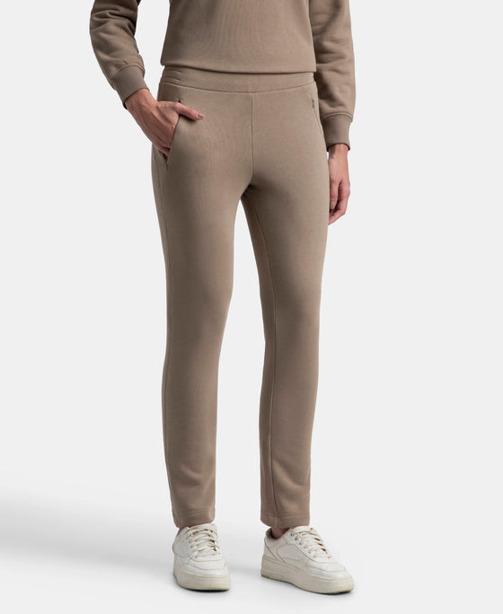 Super Combed Cotton Rich Fleece Fabric Relaxed Fit Trackpants with Zipper Pockets - Desert Taupe