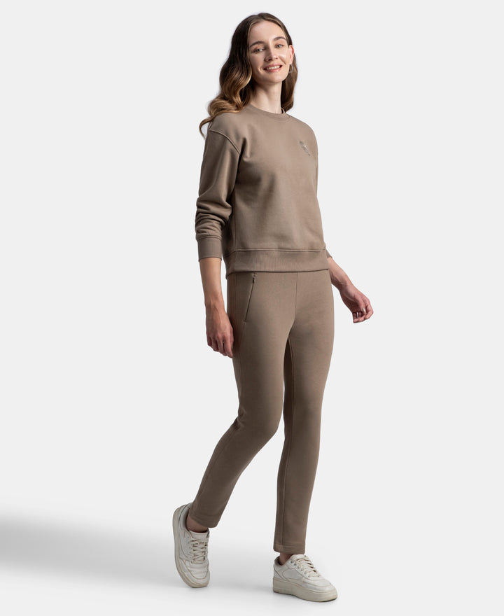 Super Combed Cotton Rich Fleece Fabric Relaxed Fit Trackpants with Zipper Pockets - Desert Taupe