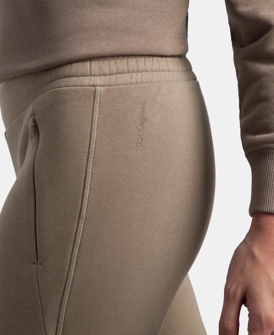 Super Combed Cotton Rich Fleece Fabric Relaxed Fit Trackpants with Zipper Pockets - Desert Taupe