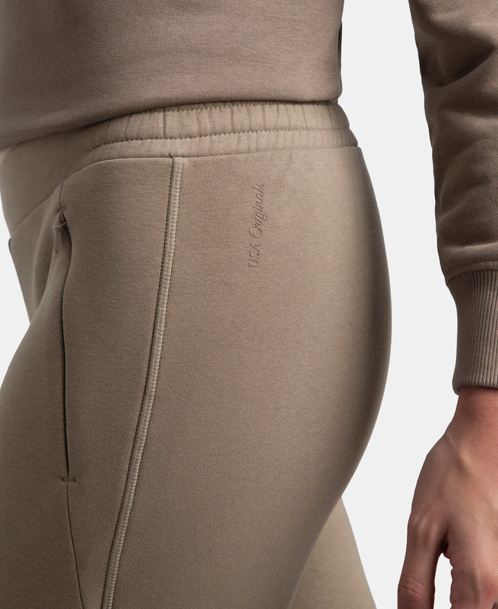 Super Combed Cotton Rich Fleece Fabric Relaxed Fit Trackpants with Zipper Pockets - Desert Taupe
