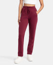 Super Combed Cotton Rich Fleece Fabric Relaxed Fit Trackpants with Zipper Pockets - Maroon Banner
