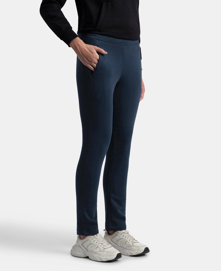 Super Combed Cotton Rich Fleece Fabric Relaxed Fit Trackpants with Zipper Pockets - Navy