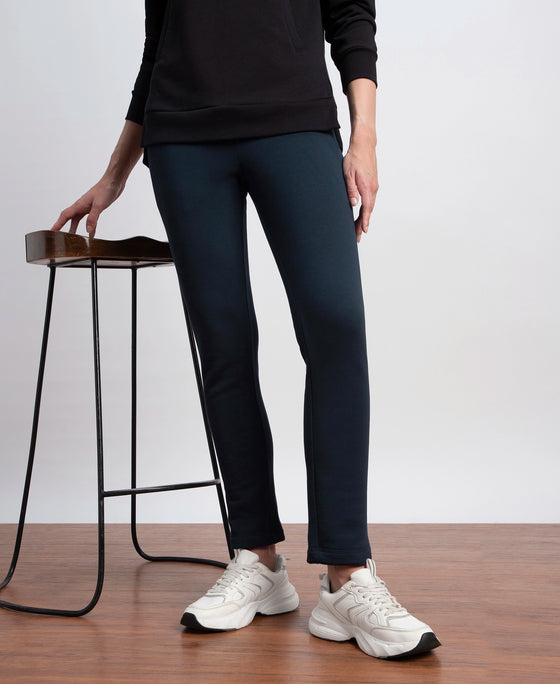 Super Combed Cotton Rich Fleece Fabric Relaxed Fit Trackpants with Zipper Pockets - Navy